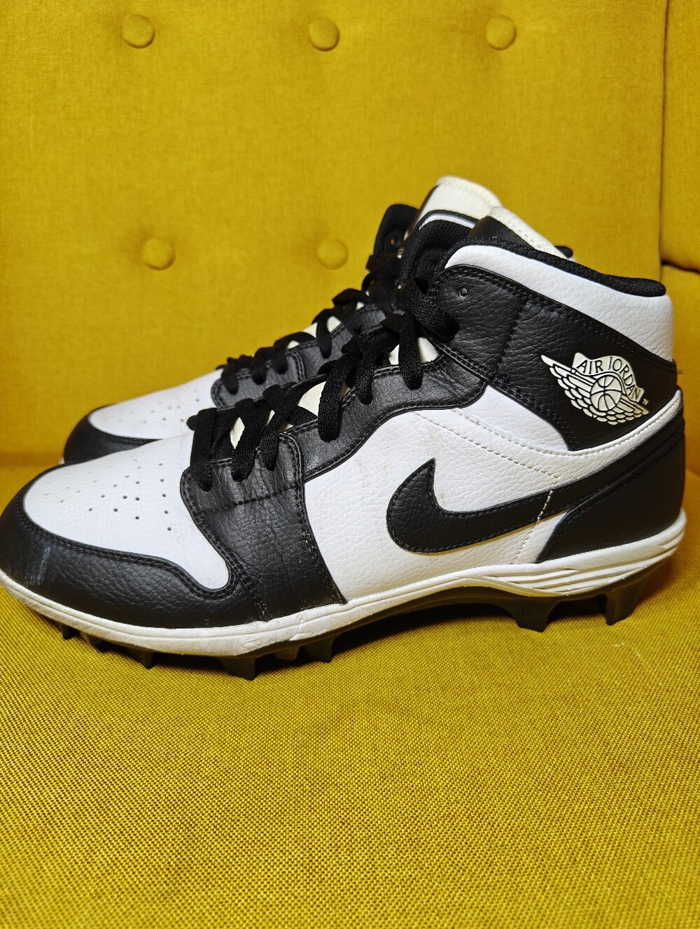 Nike Air Jordan 1 Mid TD Football Cleats Black White Panda Men's Shoes Size 11.5